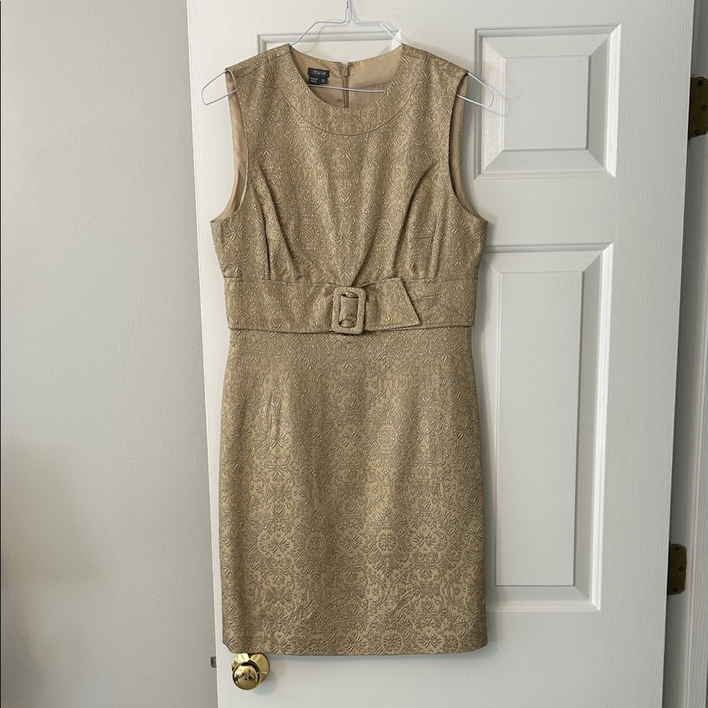 Muse Gold Brocade Belted Mini Dress